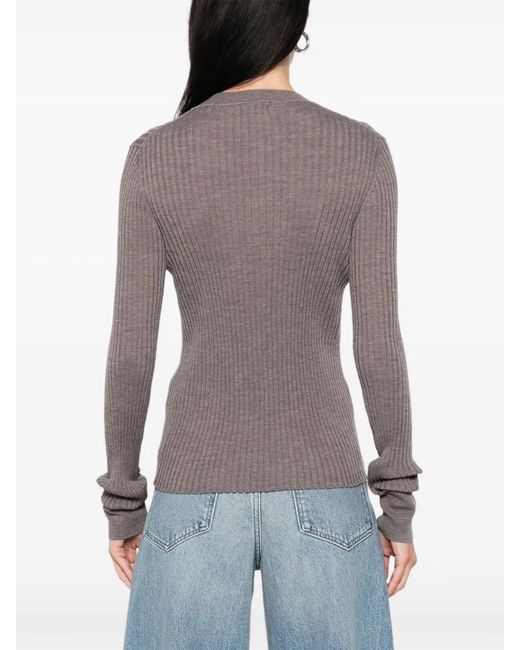 Soeur Brown Ribbed Long-Sleeve Top