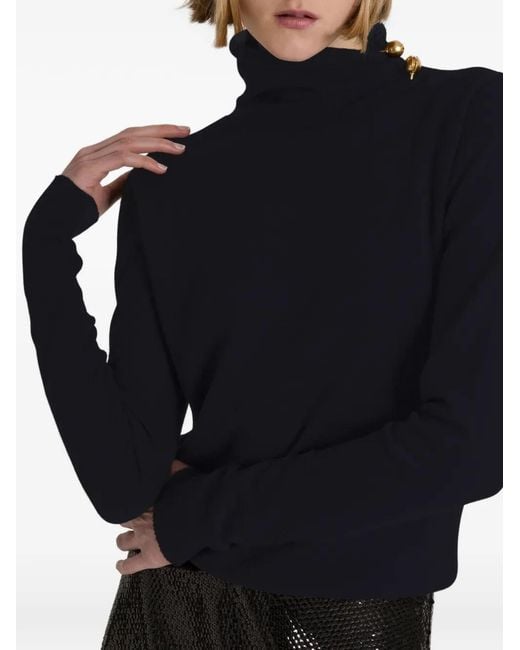 Alberta Ferretti Blue Button-Detail High-Neck Sweater