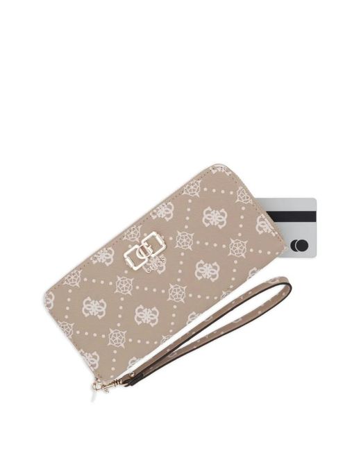 Guess Natural Emelie Monogram-Print Logo-Plaque Wallet
