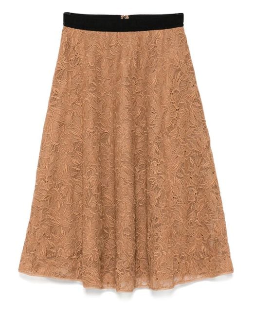 Karl Lagerfeld Brown Orchid-Embroidered Skirt