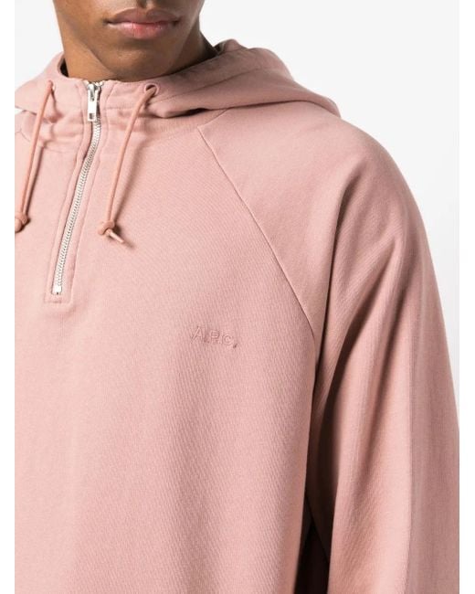 A.P.C. Pink Ethan Half-Zip Hoodie for men