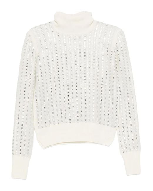 Ermanno Scervino White Rhinestone-Embellished Turtleneck Jumper