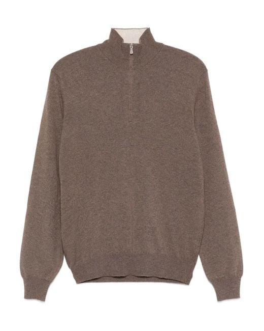 Barba Napoli Brown High-Neck Zipped Sweater for men