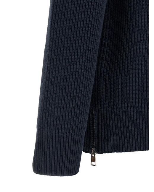 Riviera Blue Ribbed Zip Sweater for men