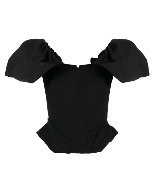 V:PM ATELIER Black Galaxy Puff-Sleeve Top