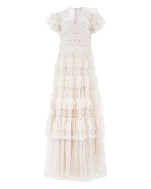 Needle & Thread White Vivian Sequin Ruffled Dress