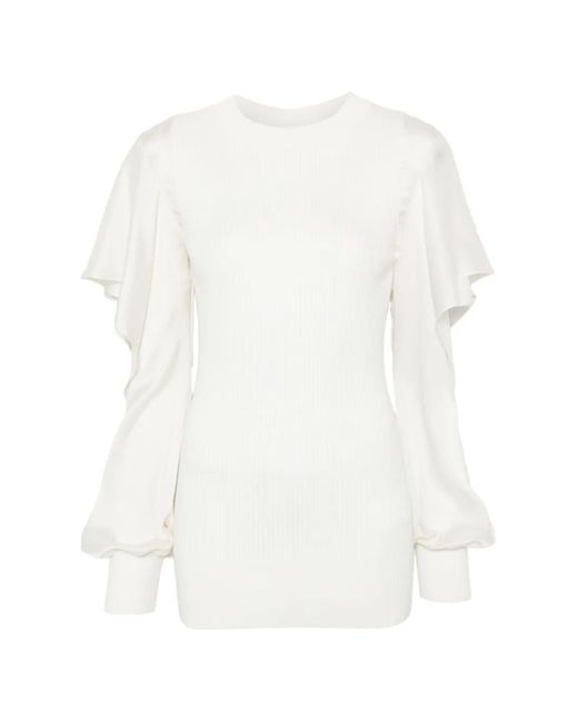 Sacai White Ruffled Satin-Sleeve Top