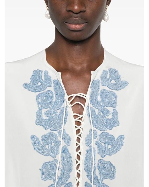 Ermanno Scervino Blue Silk Crepe De Chine Kaftan