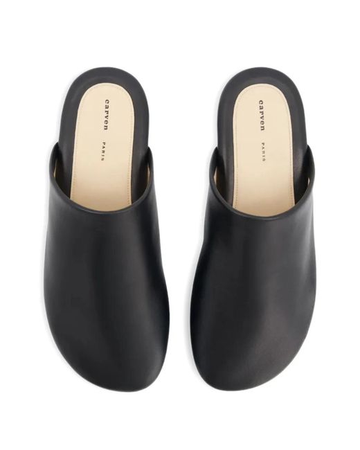 Carven Black Leather Flat Mules