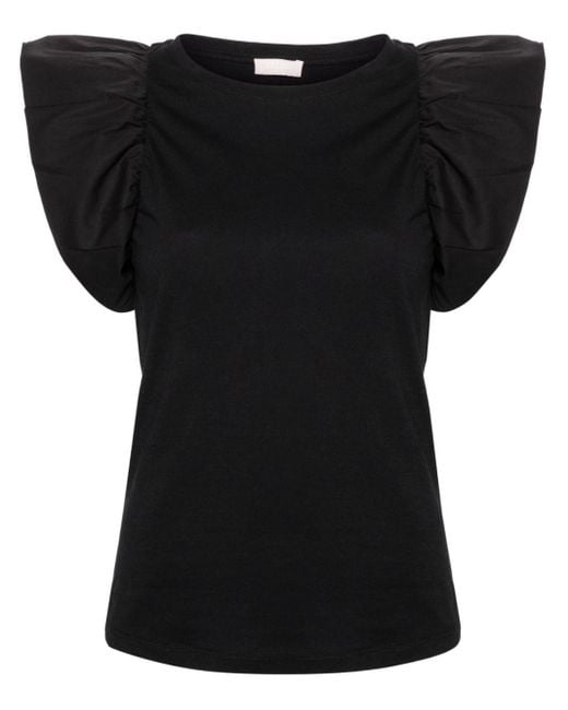 Liu Jo Black Pleated-sleeves Cotton T-shirt