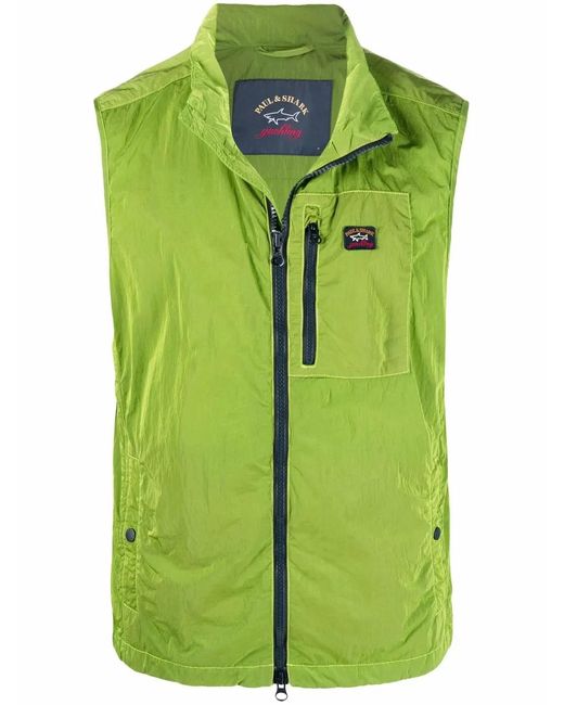 Paul & Shark Green Logo-Patch Zip-Up Gilet for men
