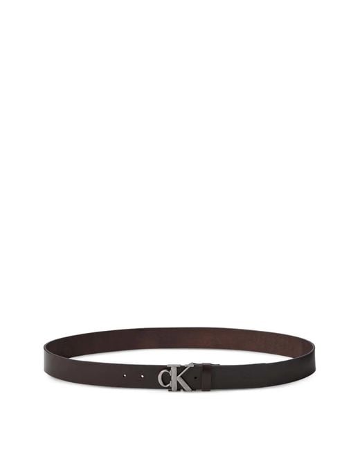 Calvin Klein White Logo-Buckle Leather Belt for men