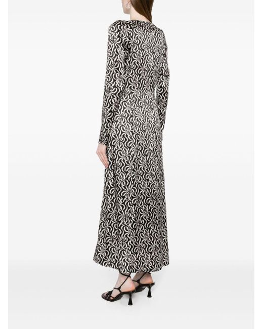 Ganni Gray Graphic-print Silk-blend Dress