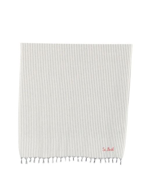 Mc2 Saint Barth White Striped Tasselled Beach Towel