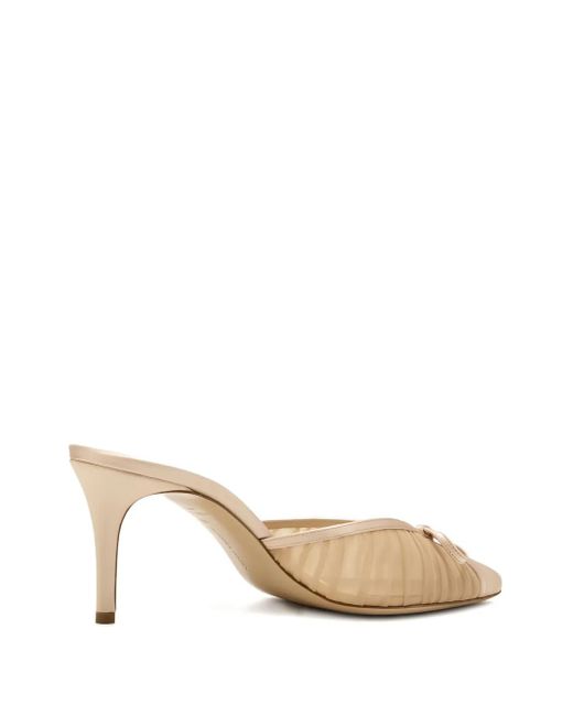 Andrea Wazen Natural 75Mm Kris Pleated Bow Mules