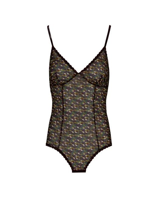 Laura Urbinati Brown Geometric-Print Tulle Bodysuit