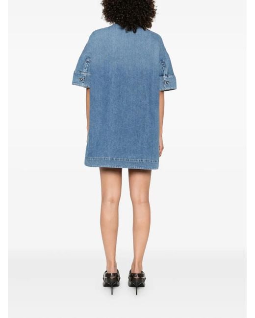 Givenchy Blue Embroidered Button-Placket Mini Dress