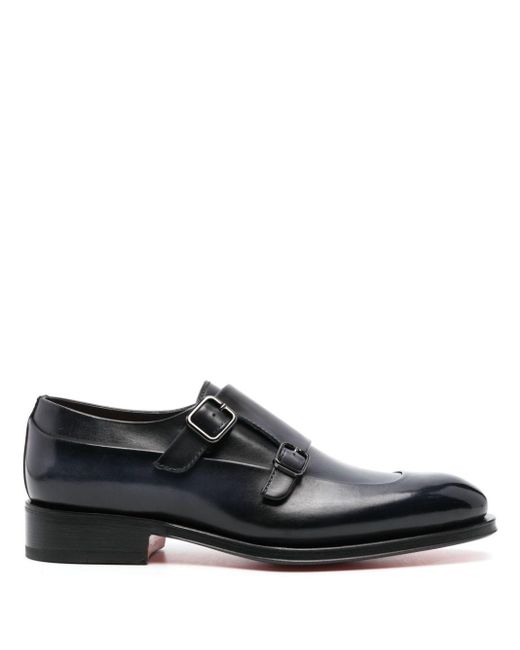 Santoni Black Double-buckle Leather Loafers for men