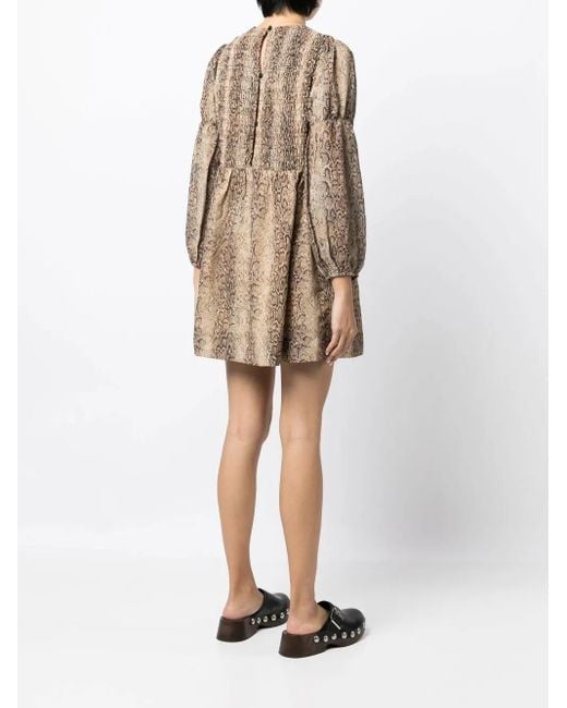 Ganni Natural Snake-Print Mini Dress