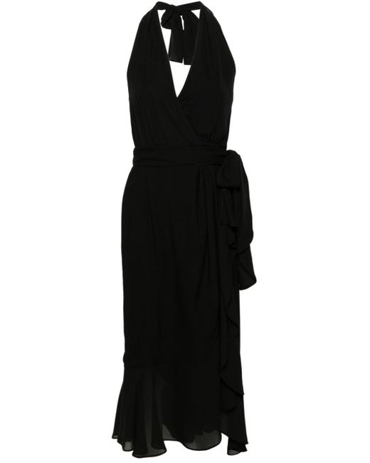 Moschino Black Halterneck Silk Wrap Dress