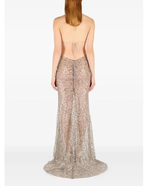 Roberto Cavalli Natural Sequin-Embellished Dress