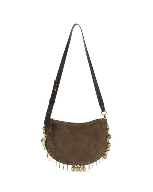 Isabel Marant Natural Oskan Coin-Embellished Suede Cross Body Bag