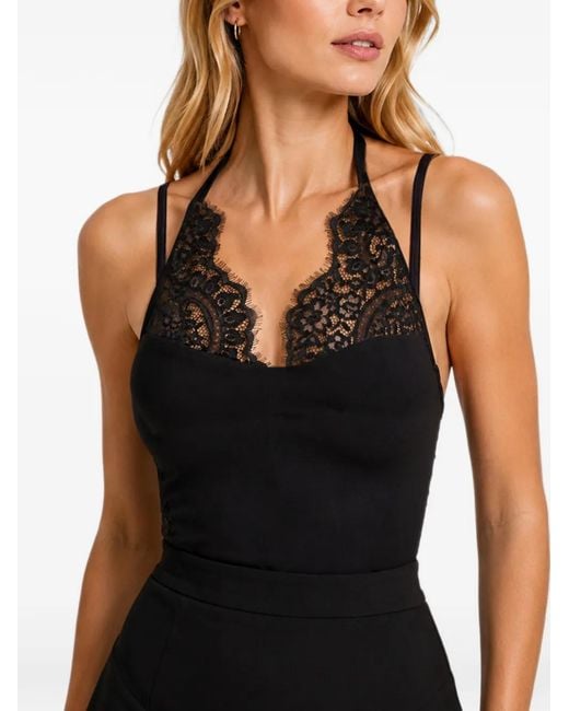 Hamza Black Karol Lace-Trim Bodysuit