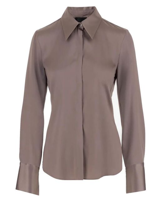 F.it Brown Pointed-Collar Silk Shirt