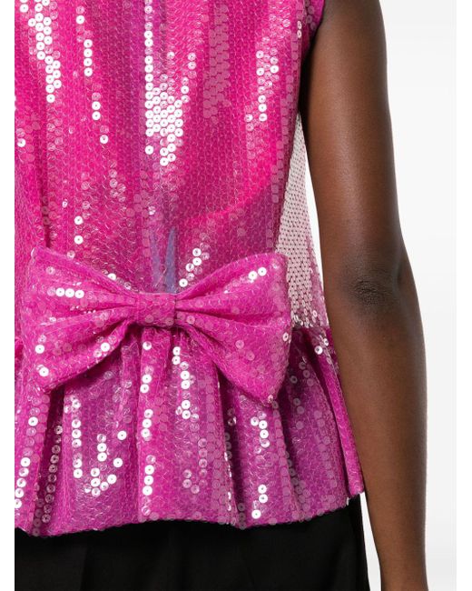 Nina Ricci Pink Sequin-embellished Ruffle-hem Top