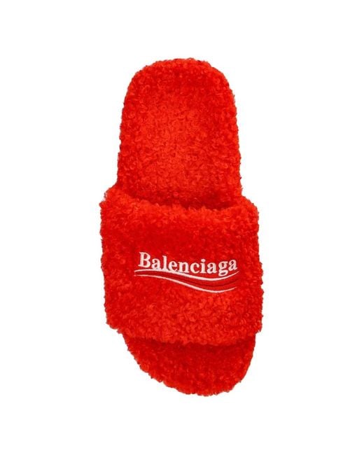 Balenciaga Logo-Embroidered Shearling-Effect Sandals