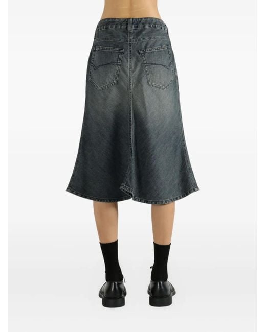 Balenciaga Gray Denim Godét Midi Skirt