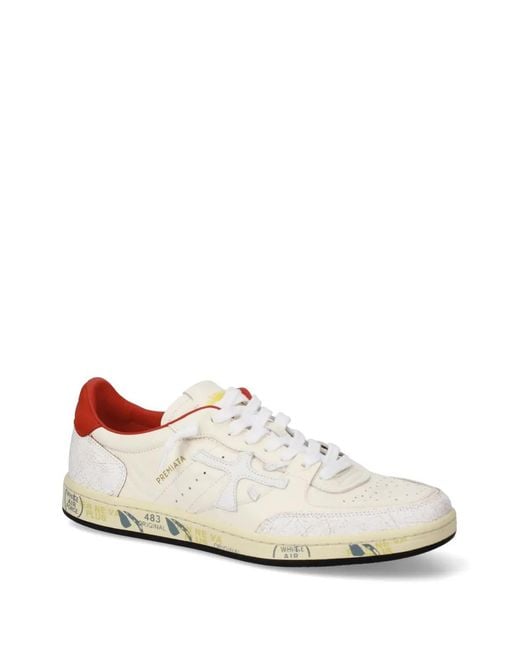 Premiata White Clay Crackled-Effect Sneakers for men