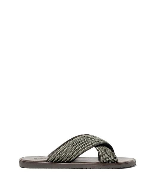 Scarosso Green Ettore Crossover-Strap Raffia Sandals for men