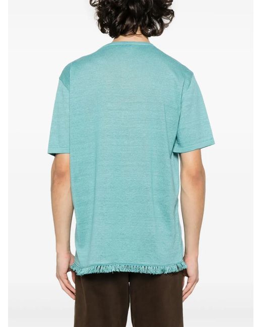 Alanui Blue Fine-Knit Linen T-Shirt for men