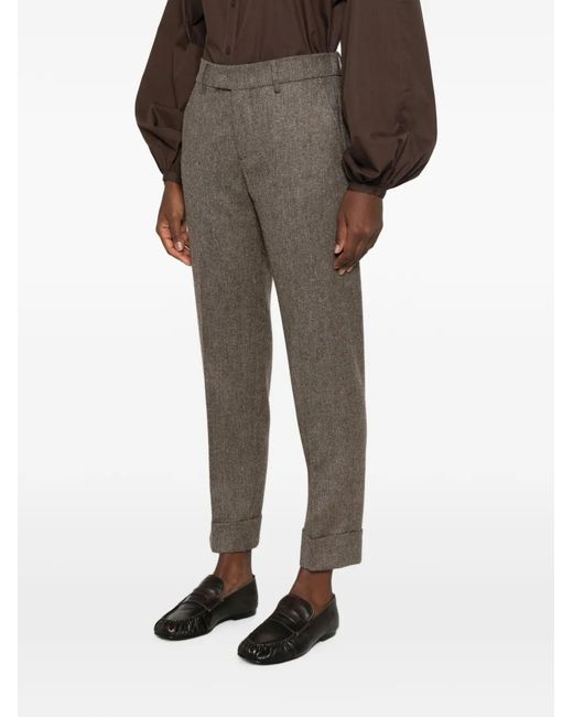 Berwich Gray Herringbone-Pattern Wool Trousers