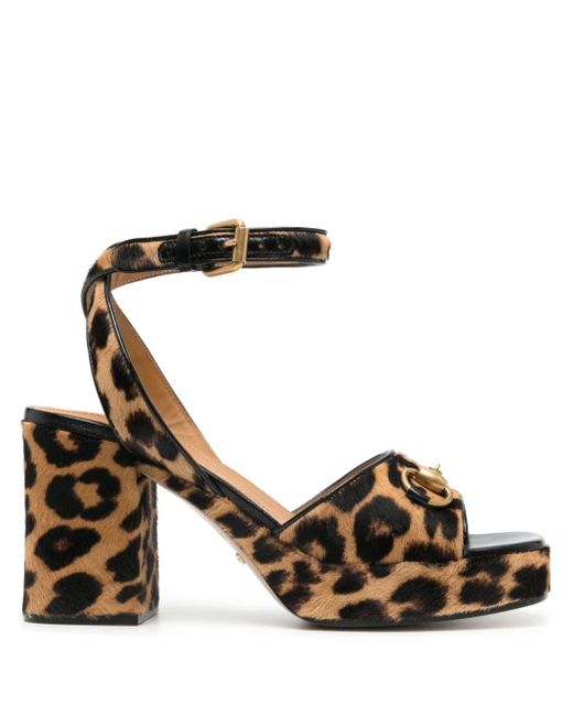 Gucci Metallic Horsebit 90mm Leopard-print Sandals