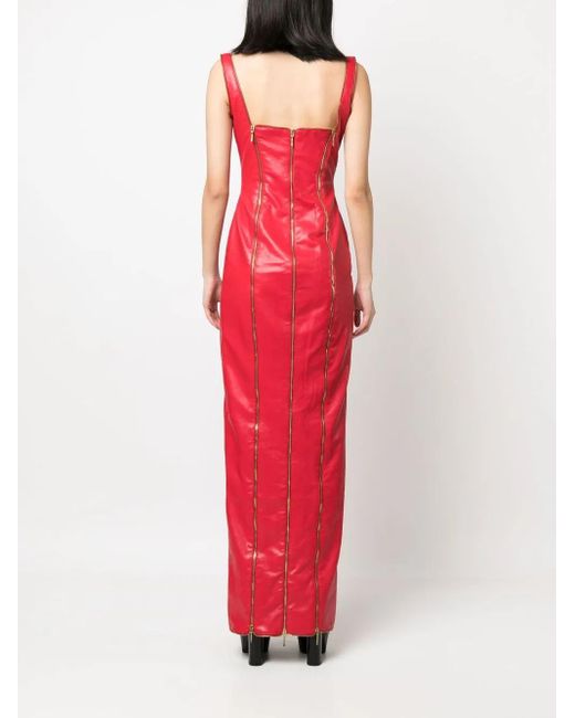 Jean Louis Sabaji Red Zip-Detail Faux Leather Maxi Dress