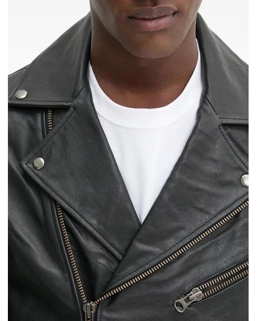 Samsøe & Samsøe Gray Asymmetrical-Zip Leather Jacket for men