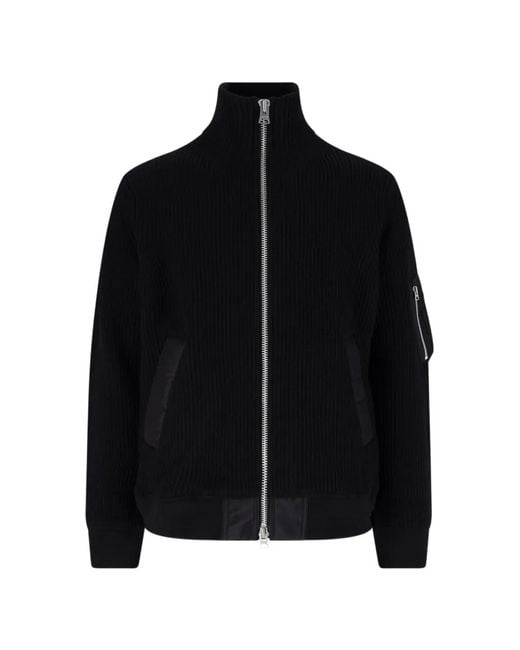 Sacai Black Ribbed-Knit Zip-Up Sweater for men