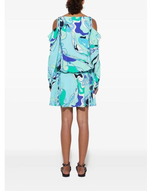 Emilio Pucci Blue Shoulder-Cut Print Dress
