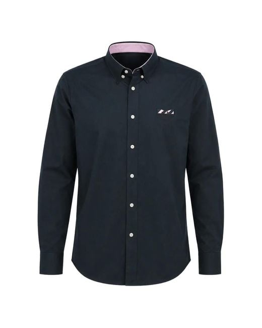 Eden Park Blue Button-Down Logo-Patch Shirt for men
