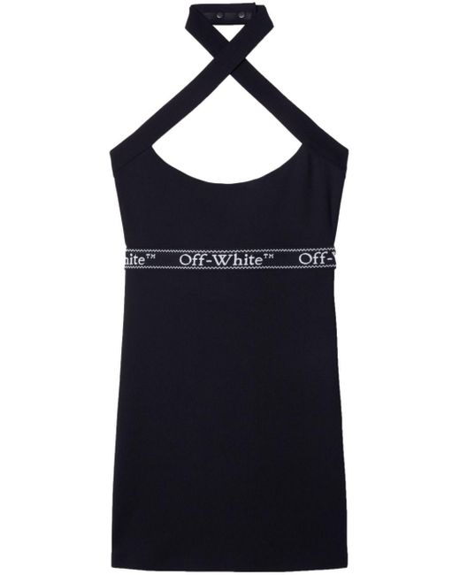 Off-White c/o Virgil Abloh Blue Logo-waistband Criss-cross Straps Minidress