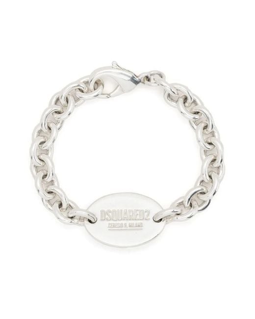 DSquared² White Logo-Plaque Chain Bracelet for men