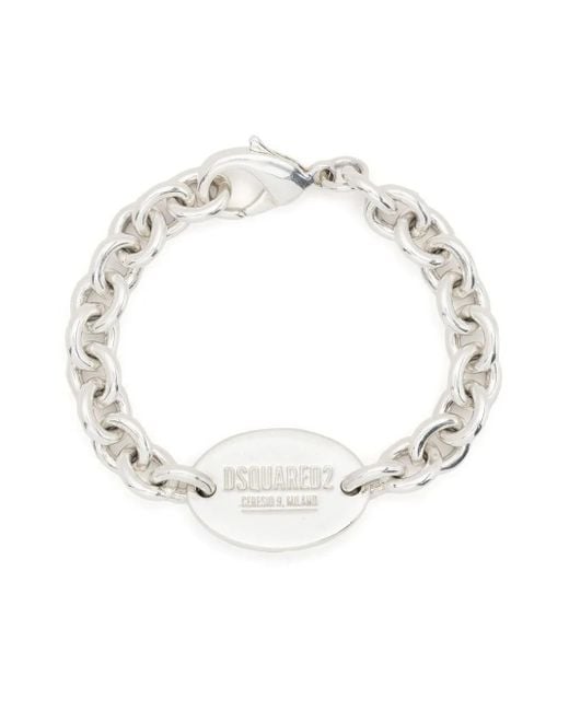 DSquared² White Logo-Plaque Chain Bracelet for men
