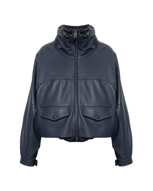 Loewe Blue Stand-Up-Collar Leather Jacket