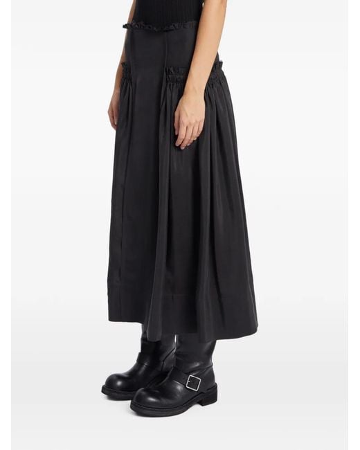 Ann Demeulemeester Black Ruffled Silk Midi Skirt