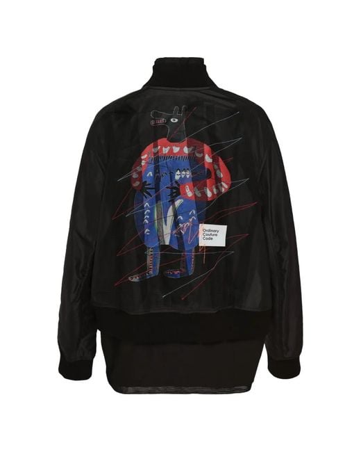 Ordinary Couture Code Black Graphic-Print Panelled Bomber Jacket