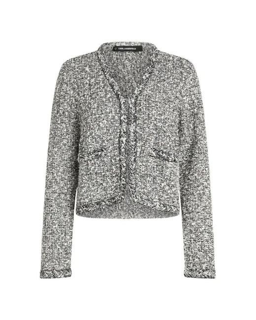 Karl Lagerfeld Gray Bouclé-Knit Cardigan
