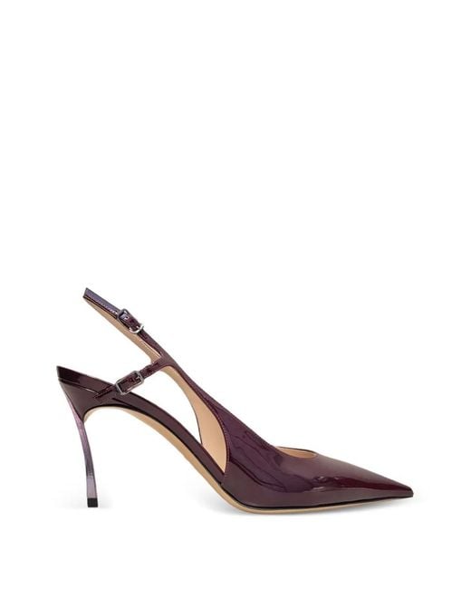 Casadei Brown Samurai Julia Patent-Finish Slingback Pumps