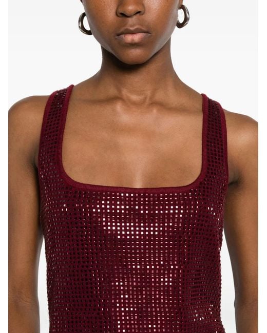 retroféte Red Square-Neck Embellished Top